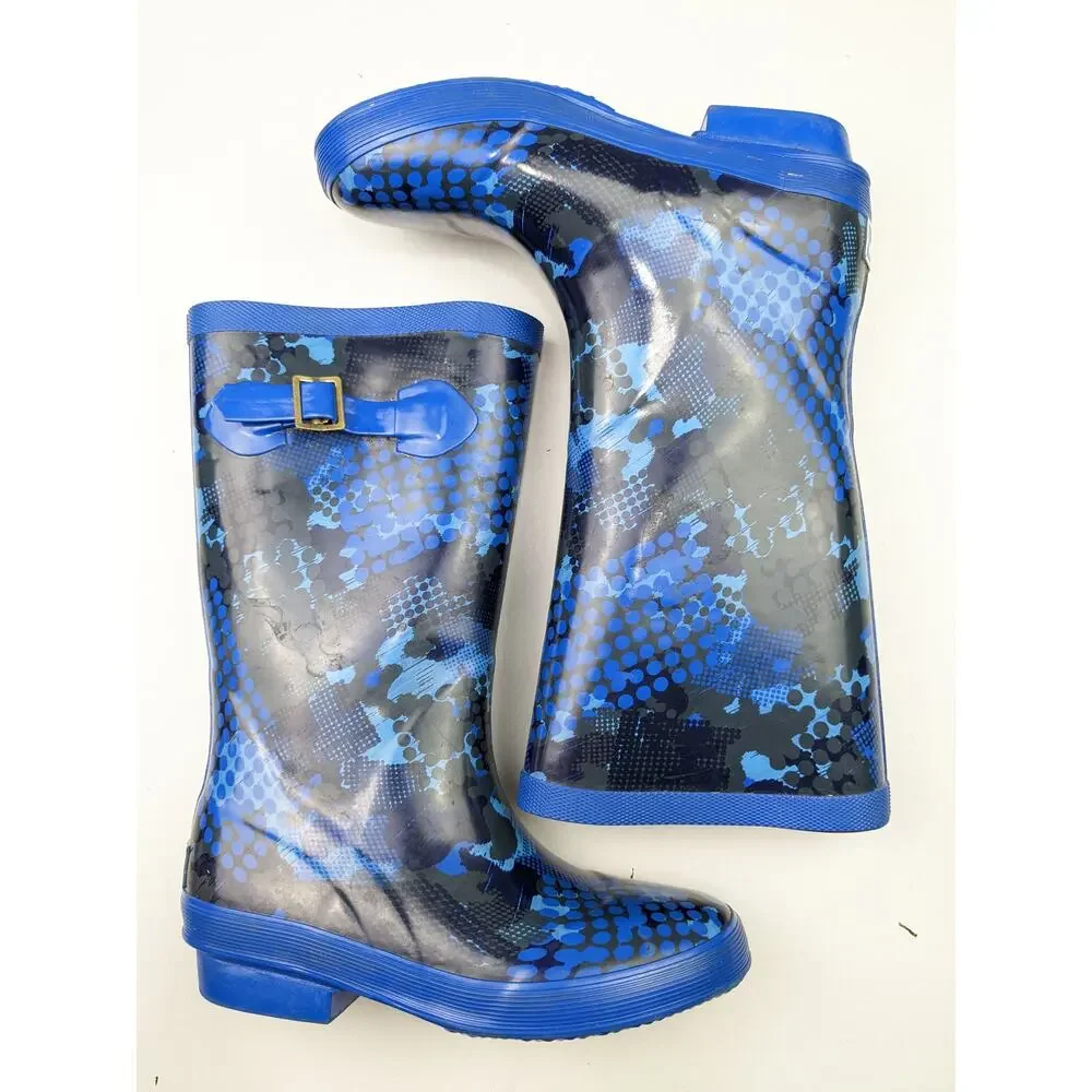 L.L. Bean Youth Size 3 Blue Patterned Wellies Rain Boots